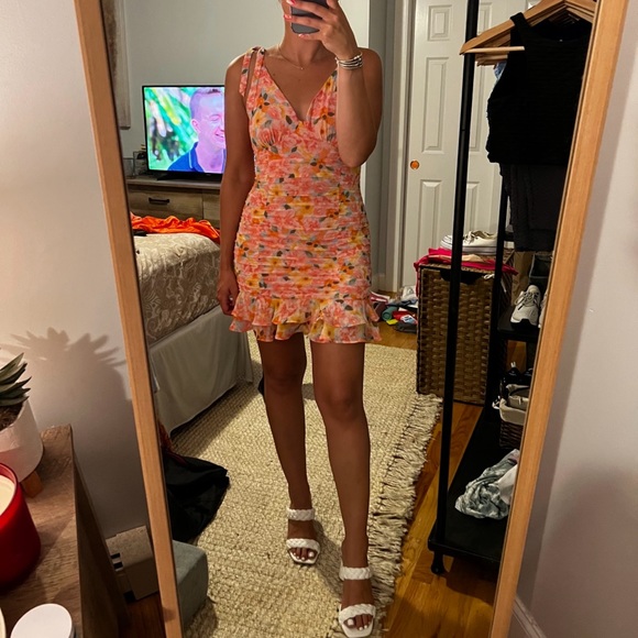 NWT Lily Rose Floral Ruched Tie Strap Mini Dress from Kohls - Picture 3 of 8